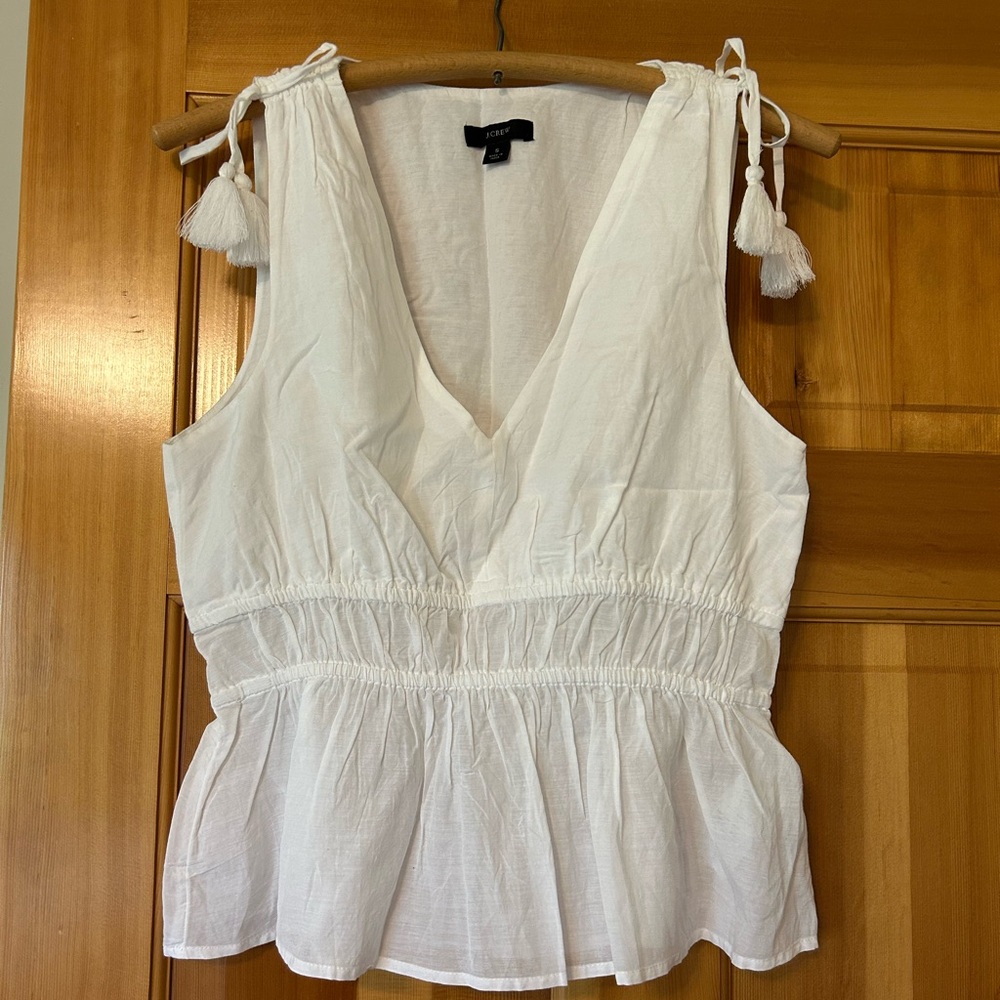 J. Crew White V-Neck Tank Top with Tassels